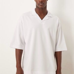 ASOS HEAVYWEIGHT OVERSIZED HALF SLEEVE CAMP COLLAR POLO SHIRT WHITE SOFT TOUCH